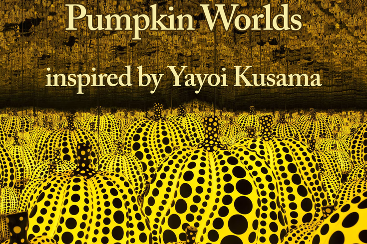 Event title over a picture of Kusama's yellow dotted pumpkin sculpture installation