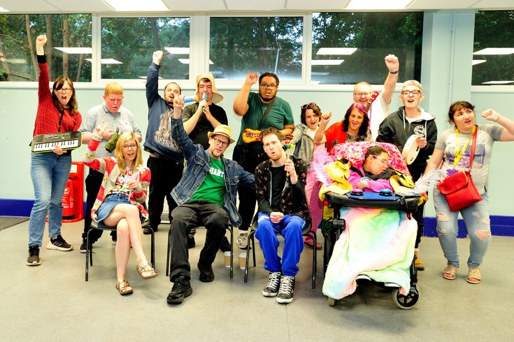 A group of people cheering