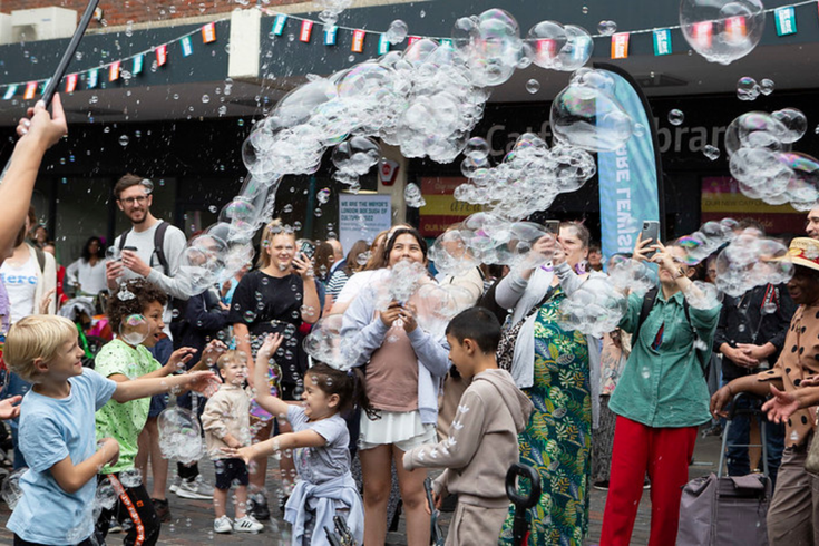 Bubbles at a family event outdoors