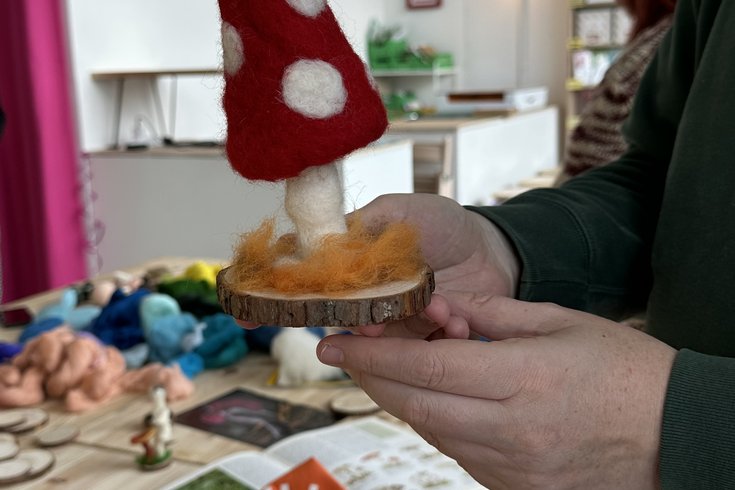 making mushrooms with needle felting