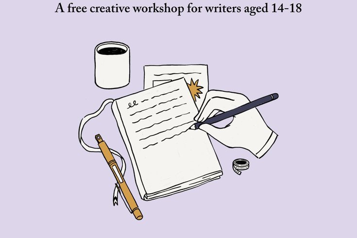 A graphic of a hand writing on paper and the title Teens Creative Writing Club