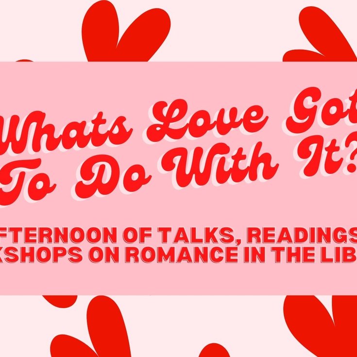 What's love got to do with it text on a pink background with hearts