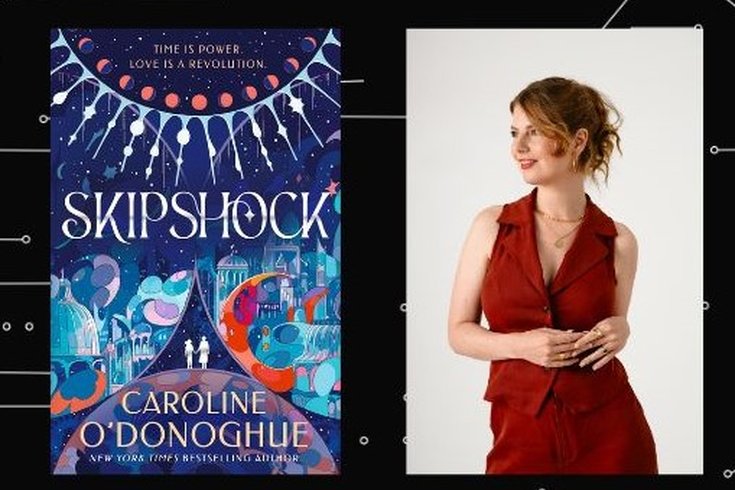 picture of author Caroline O'Donoghue and the cover of her book, Skipshock