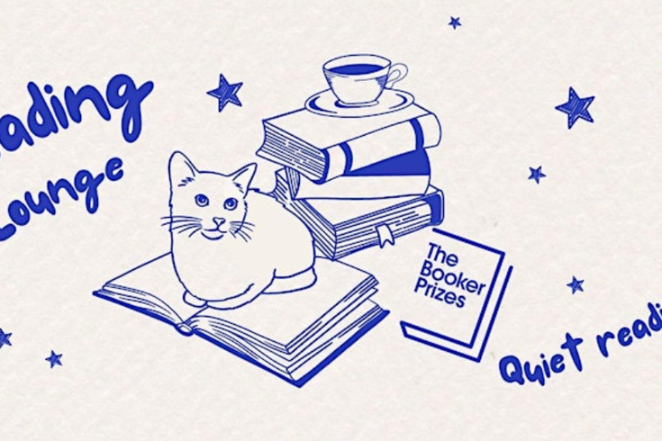 Drawing of a cat sitting on a book.