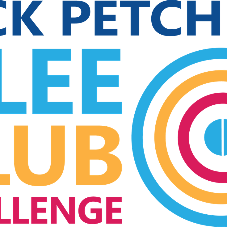 Bold text reads "Jack Petchey Glee Club Challenge" in blue, orange, and pink. A stylized microphone forms a "G" in blue and pink circles. Energetic and vibrant.