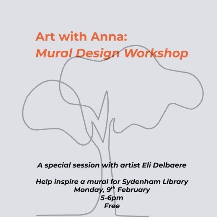 A black line drawing of a tree on a pale grey background. The event title is in orange and the description is in black.