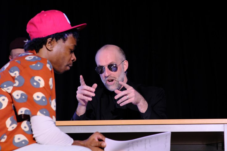 Marlon-Oliver Harris and David Sayers in new writing 'scratch night' Postcards Part 2, in 2024 (photo by Mark Drinkwater)