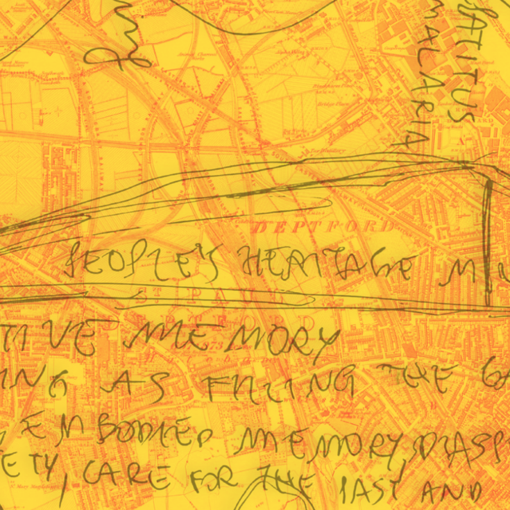 Map of London covered with handwriting
