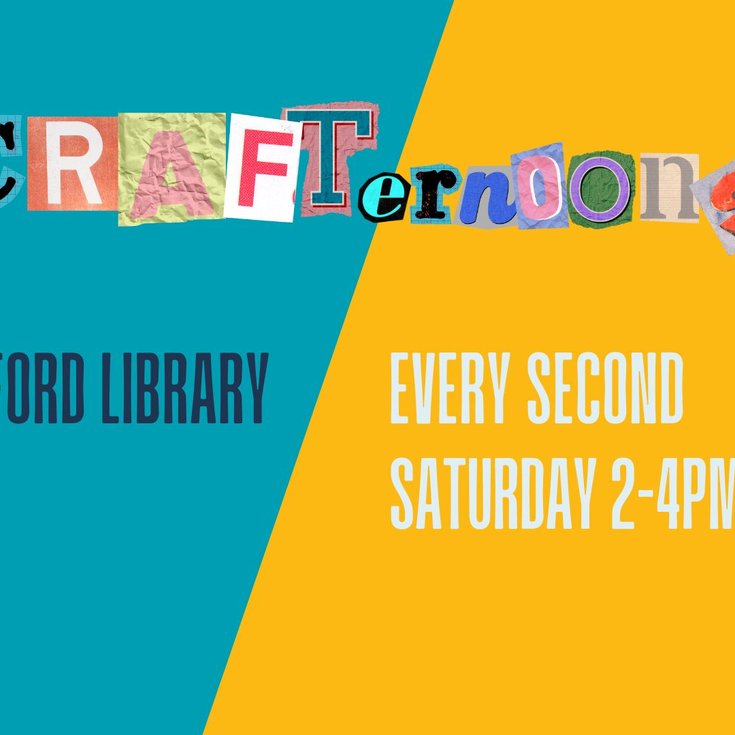 text: crafternoons, catford library, every second Saturday of the month