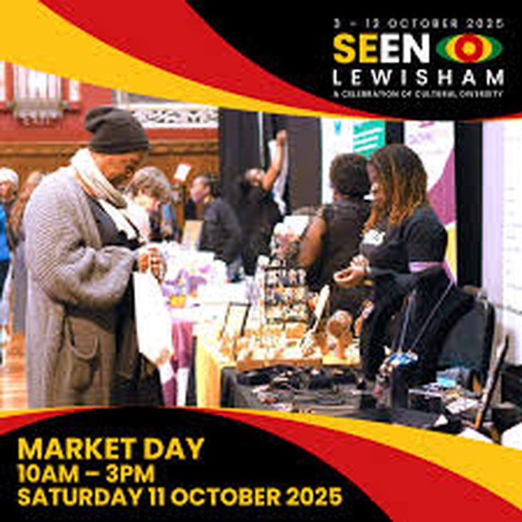 A photo of a cultural market with text