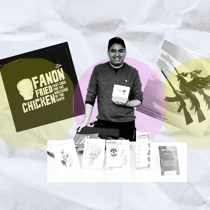 Photo of Hamja and their zines