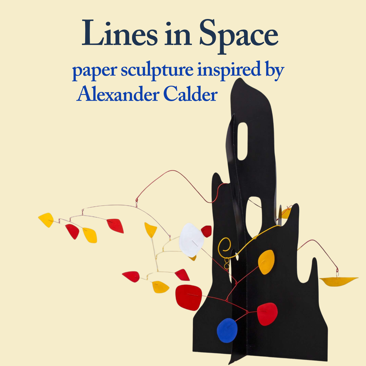 Event title and description on a pale yellow background with a picture of one of Calder's mobile sculptures