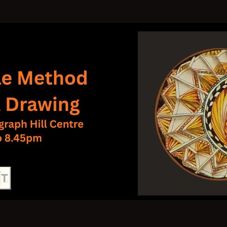 Picture of a Zentangle drawing and information about workshop at the Telegraph Hill Centre from 6.45pm to 8.45pm