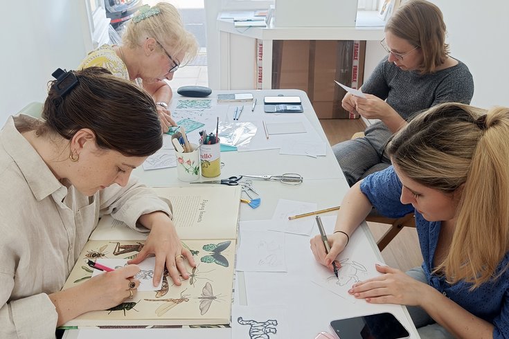 Participants of the handmade relief print workshop at Gallery White Box.