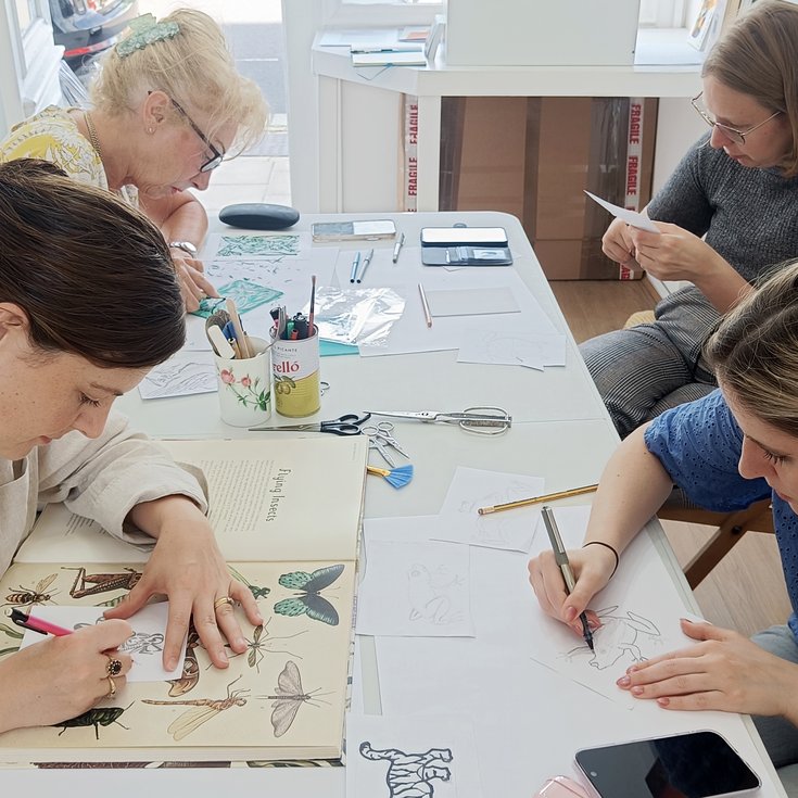 Participants of the handmade relief print workshop at Gallery White Box.