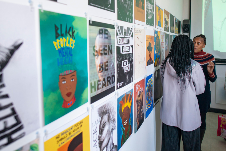 Poster display at an exhibition