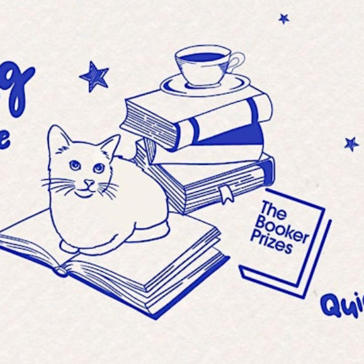 Drawing of a cat sitting on a book.