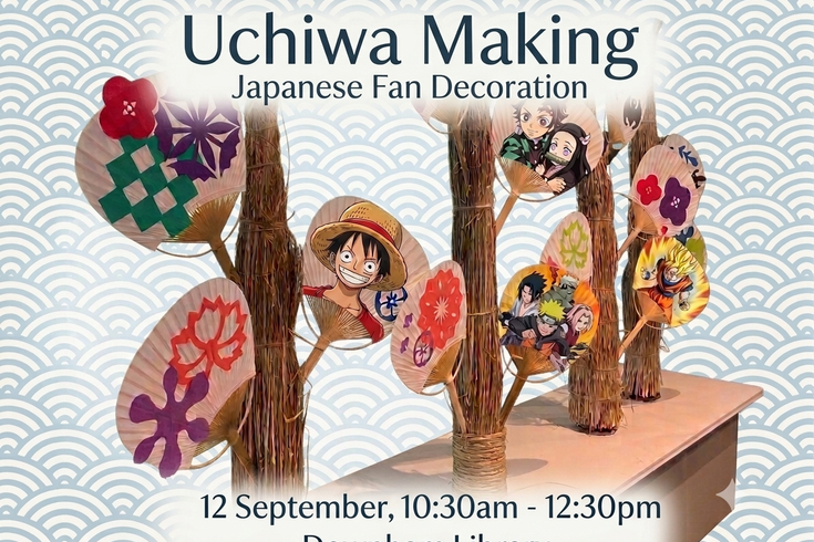 Paper fan decorated with paper cut out patterns and some anime characters