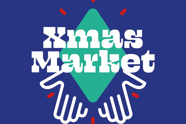 A promo poster saying xmas market with hands giving a present
