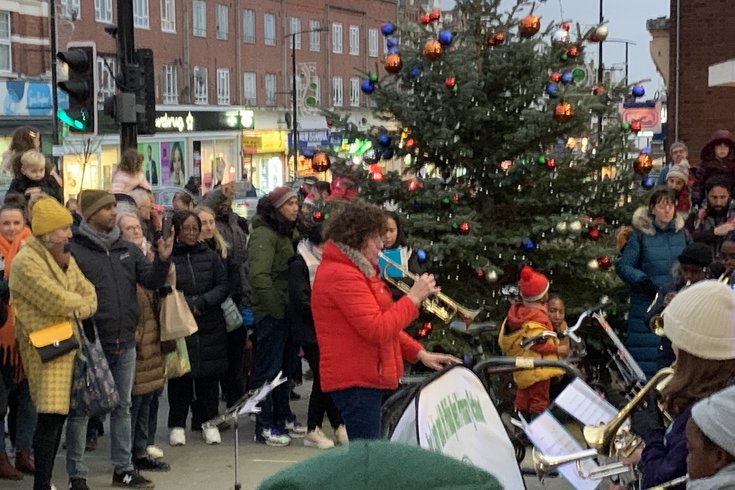 Brass band at tree lighting ceremony
