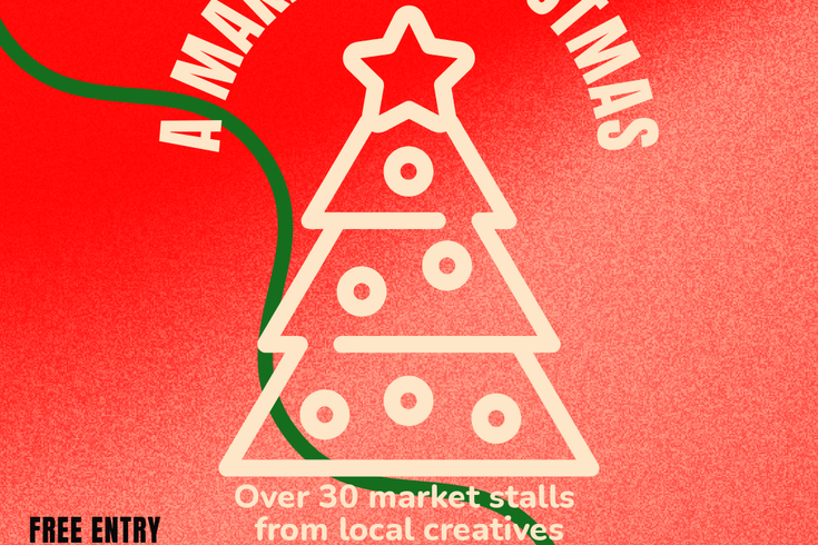 A promo poster with xmas tree and details of the event