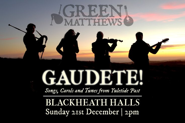 Silhouette of four musicians playing instruments with a background of a sunset