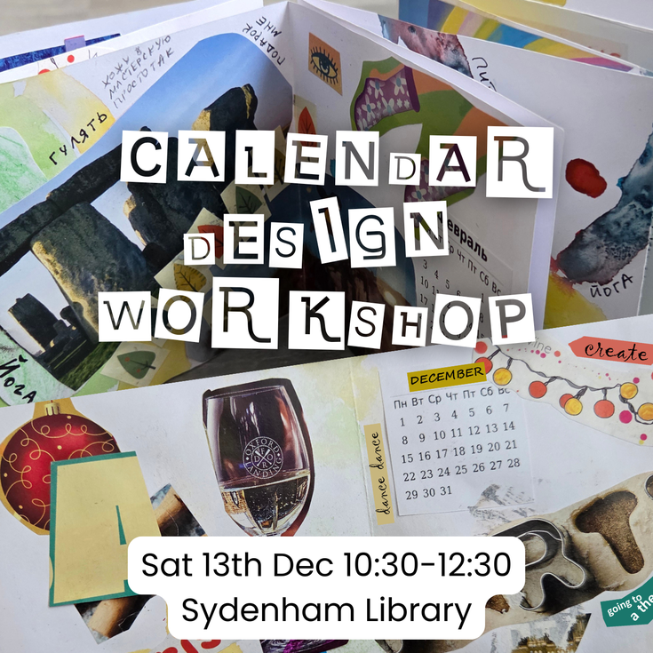 A collage background with the title of the event in magazine cutout-style letters