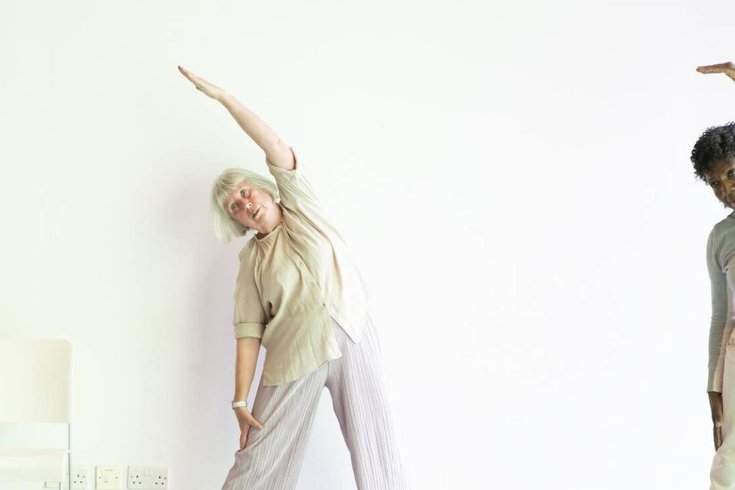 A group of people dancing.