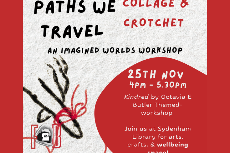 A red, black, and white graphic for the event featuring images of string and vines alongside the event details and the logos of Calico, NAZ, and Spectra