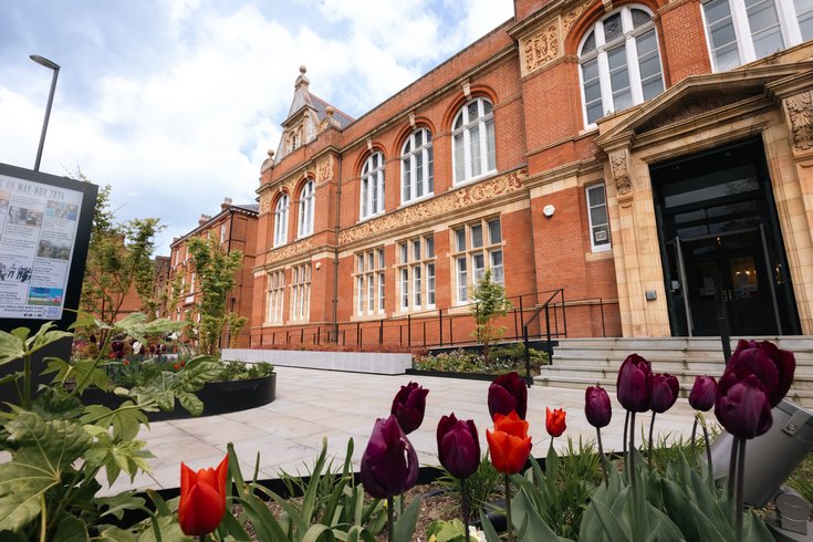 Outside front garden space with front steps and door leading to Blackheath Halls
