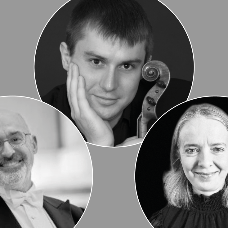 two male and one female headshots on a grey background