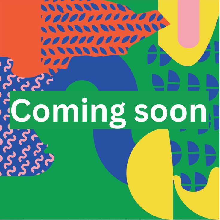 Coming Soon text behind colourful design