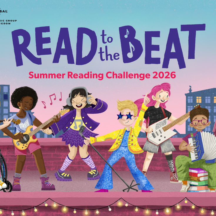 Illustrated image which of a diverse group of children performing in a band