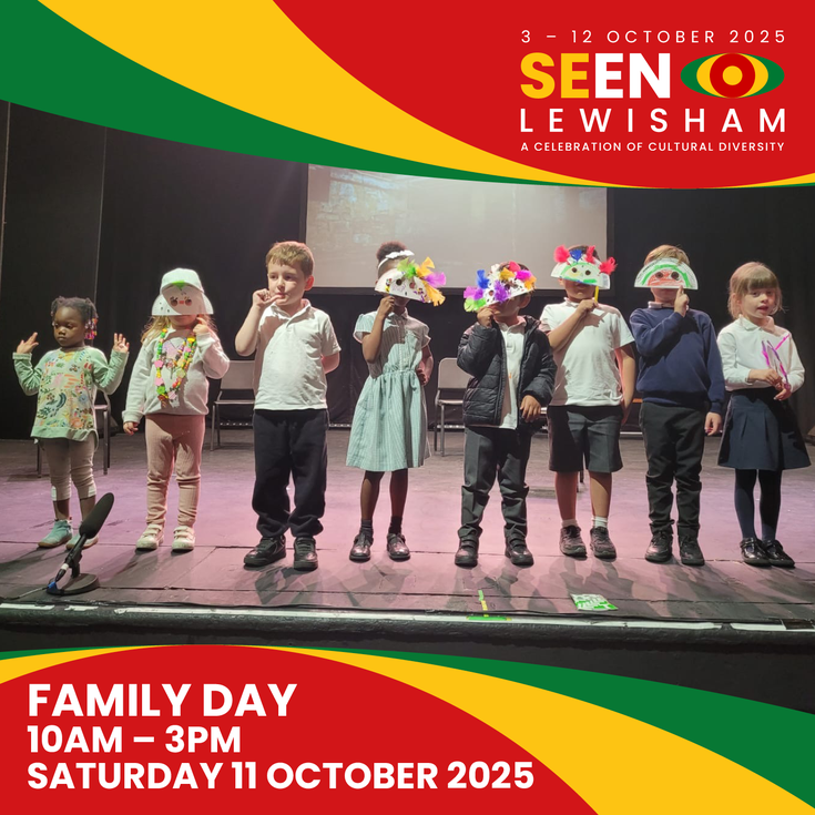 Children with masks on stage