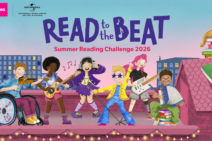Illustrated image which of a diverse group of children performing in a band