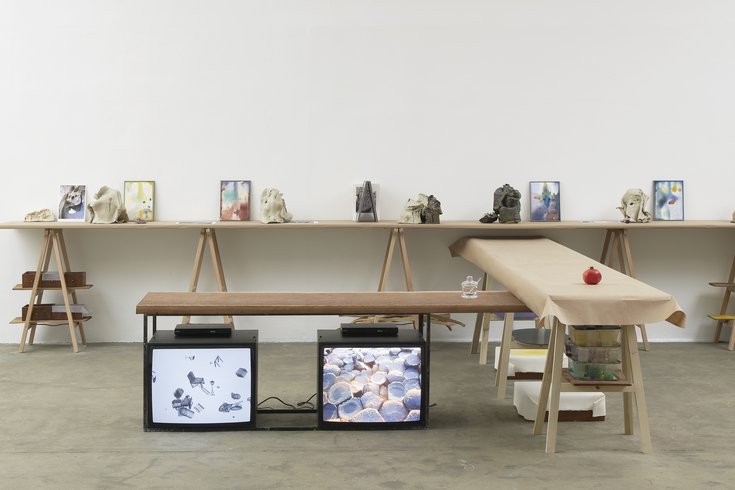 Christina Mackie, Painting the Weights, 2012, Installation view, Chisenhale Gallery, London, 2012. Commissioned by Chisenhale Gallery, London. Photo: Andy Keate.