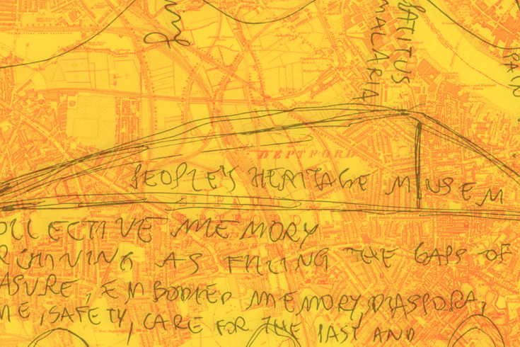 Map of London covered with handwriting