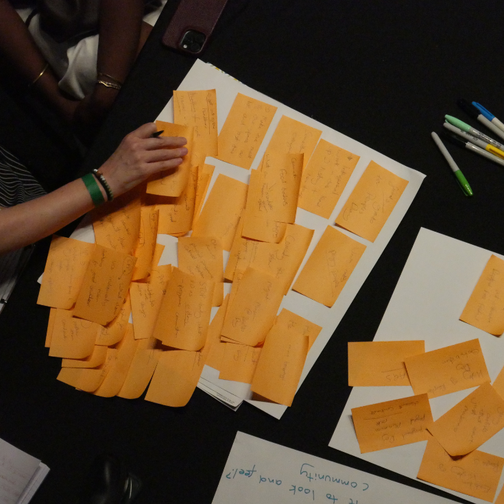 Post it notes and peoples hands