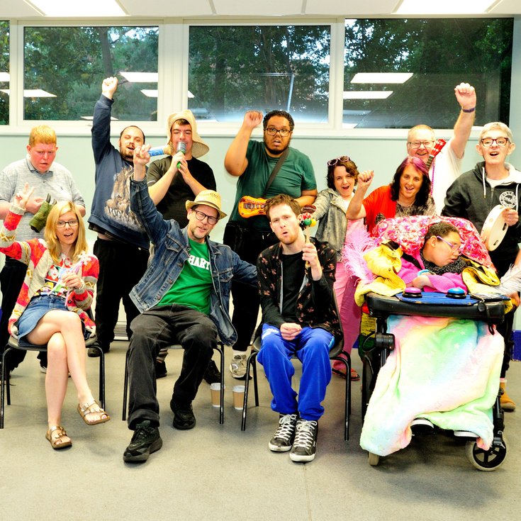 A group of people cheering