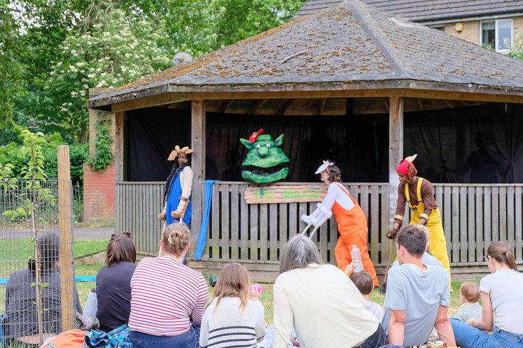 Photo by Mark Drinkwater of outdoor production Three Billy Goats Gruff in Home Park, May 2025