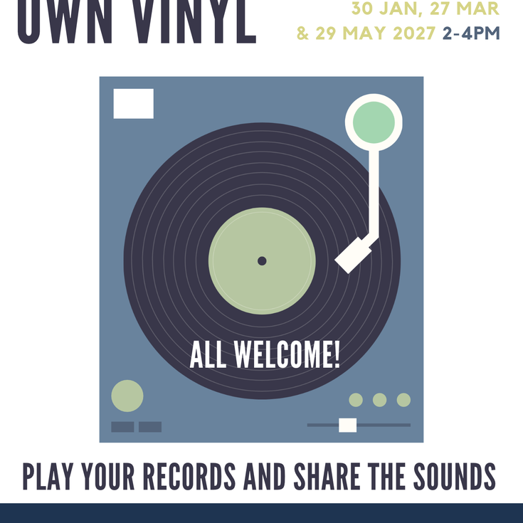 A poster featuring a graphic image of a record player and text promoting the event
