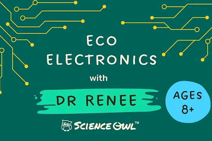 Green circuit board graphic with event title written