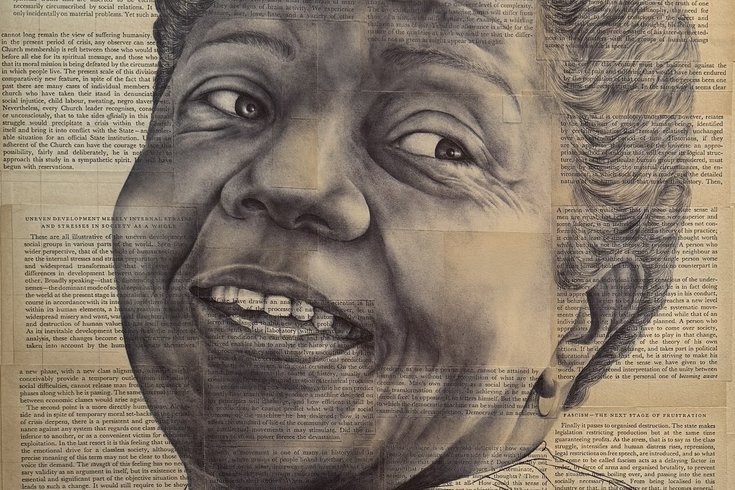 Habib Hajallie, 'Sybil Phoenix', Ballpoint Pen on Antique texts, 48 X 65cm. Commisioned for Deptford X 2025 Festival.